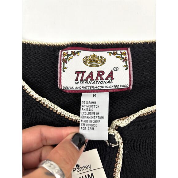 Tiara International Black Red Beaded Embroidery Knit Sweater Cardigan NWT 1990s - Picture 3 of 14